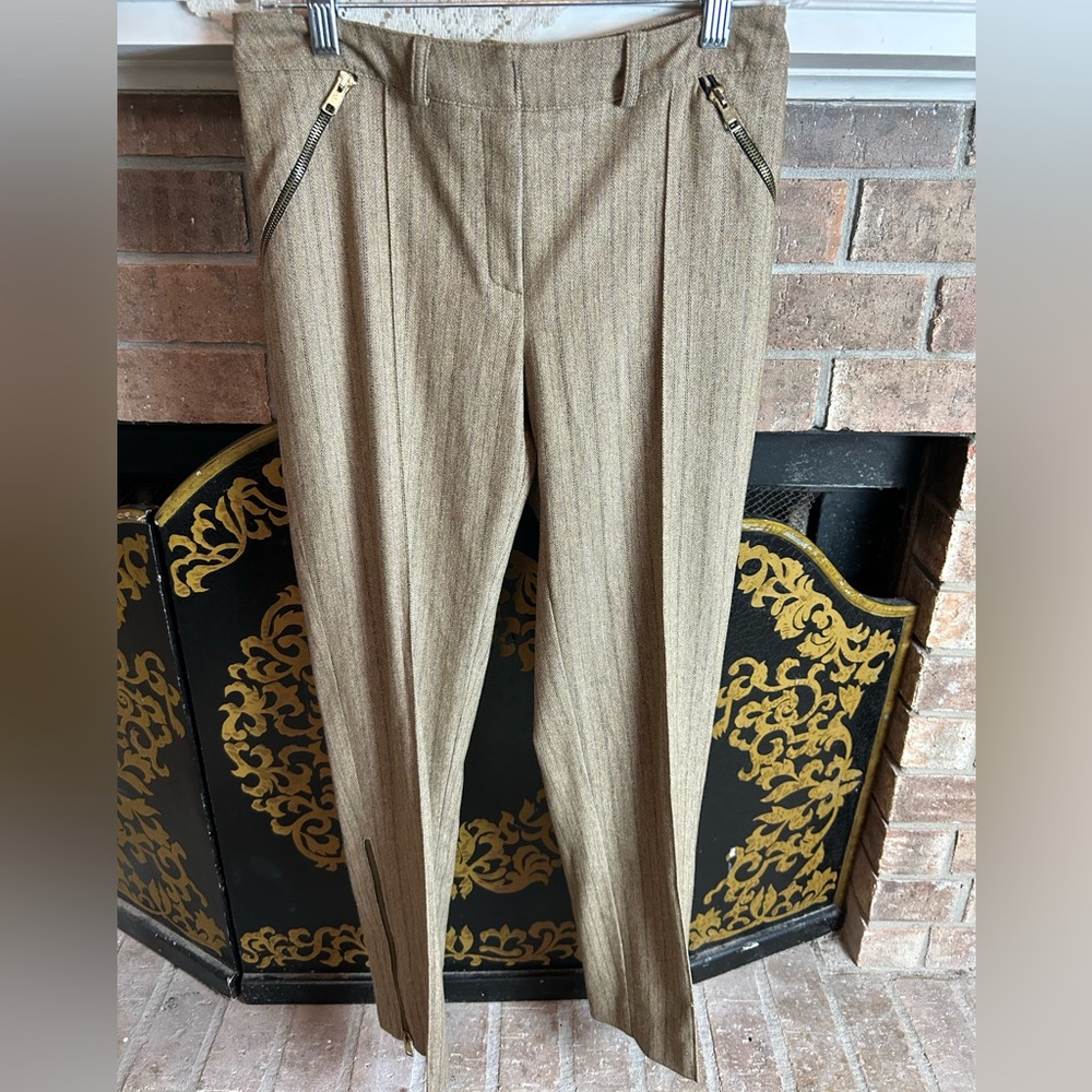 MISSONI Pants Trousers Wool Brown Herringbone Pinstripe Zip Hips/Ankle Vintage M